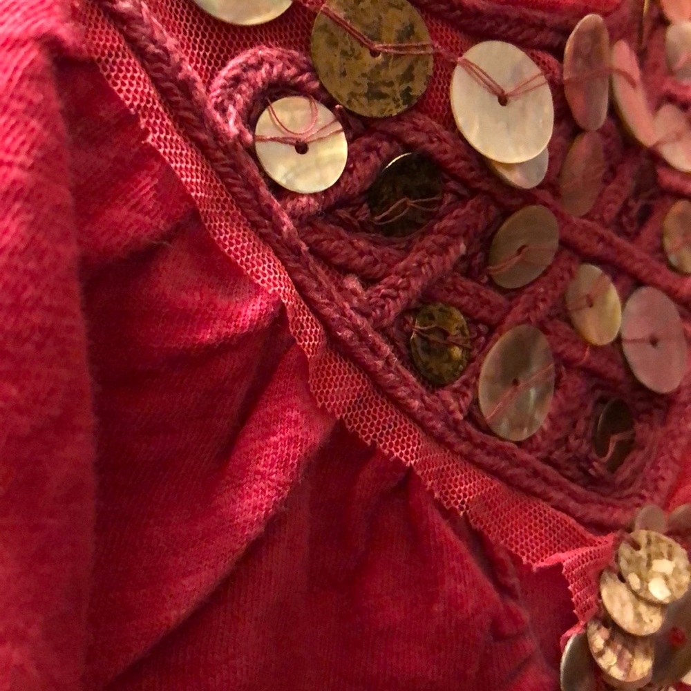 FREE PEOPLE Magenta BOHO EMBELLISHED cut sharp top - Picture 8 of 8